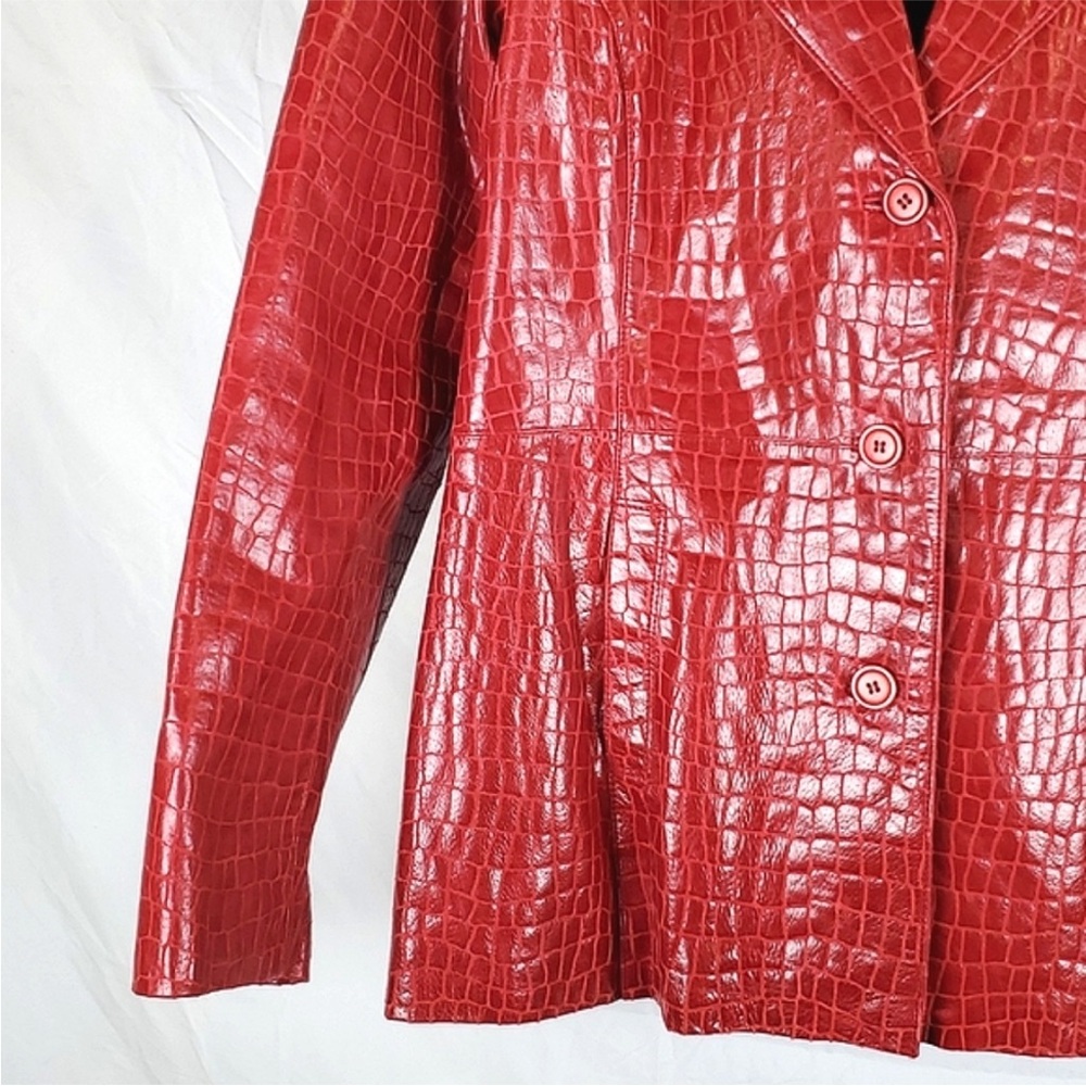EUC- DIALOGUE XL RED LEATHER JACKET CROC- EMBOSSED - Picture 4 of 6
